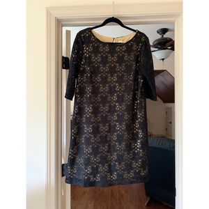 Black & Gold Lace Overlay Shift Dress